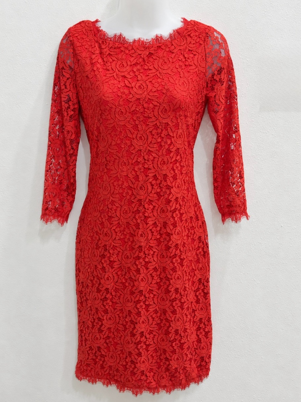 Diane von Furstenberg Colleen Long Mini Dress Size 2 Coral Lace NWT